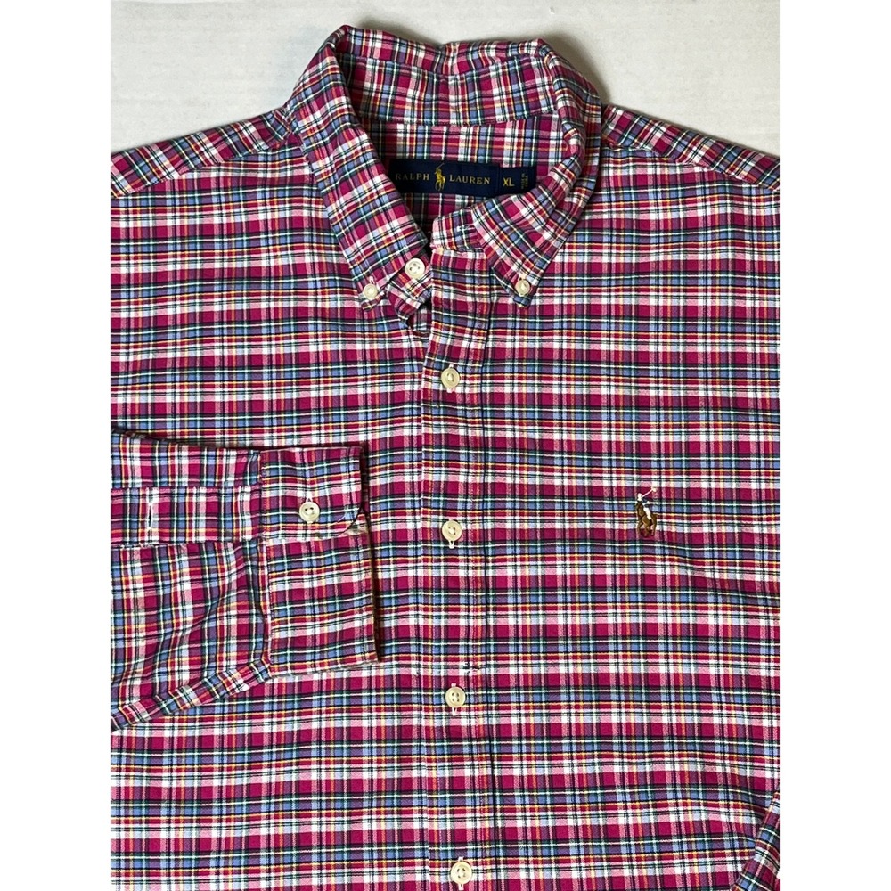 Ralph Lauren Button Down‎ Mens XL Pink Blue Plaid Long Sleeve Pony Logo Shirt